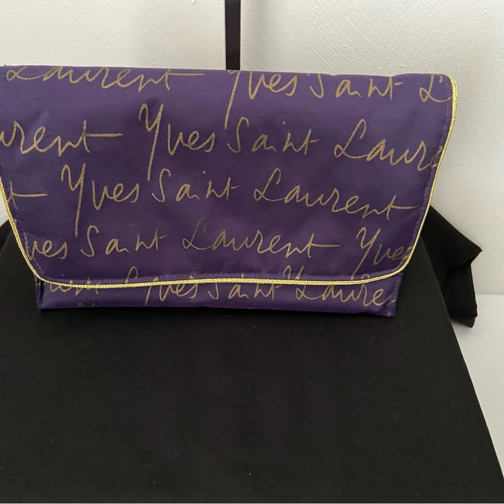 Yves Saint Laurent Purple Clutch with Gold Script